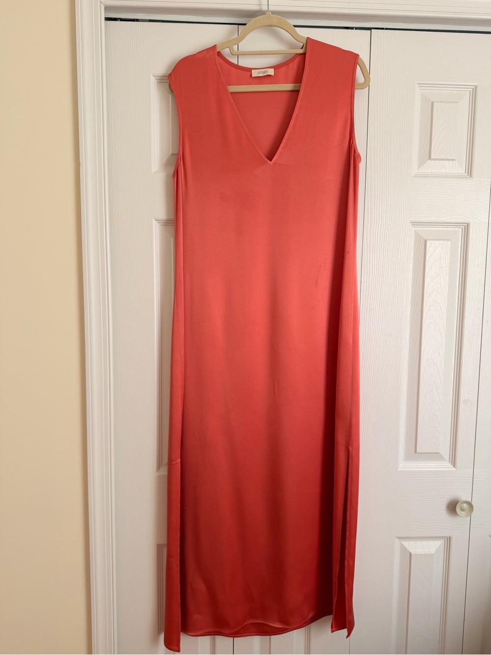 LAPOINTE Sleeveless V-Neck Coral Maxi Dress